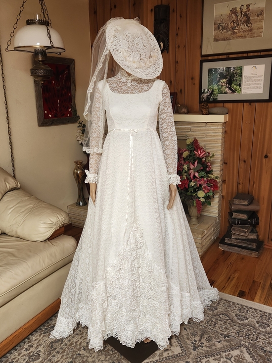 Bridal Originals Dresses & Skirts - Glimmering 1970s Dream: Bridal Originals Sequin Lace Gown & Sonni of SF Veil Hat